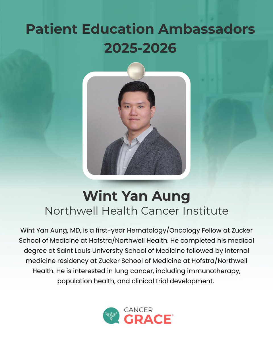 Meet our 2025-2026 Patient Education Ambassador, Dr. Wint Yan Aung! 👋 A Hematology/Oncology Fellow at Zucker/Northwell, Dr. Aung's biostat background fuels his passion for clear patient communication in areas like lung cancer &amp; immunotherapy. 

His commitment to equitable care