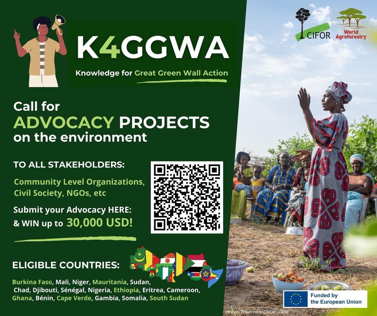 📢Calling advocates for land restoration

The #K4GGWA programme is funding advocacy initiatives in 18 countries across Africa to drive policy and practice change.

Up to $30,000 + technical support available.
Deadline: 18 May

Learn more &amp; apply: 🔗bit.ly/4jV9DfS