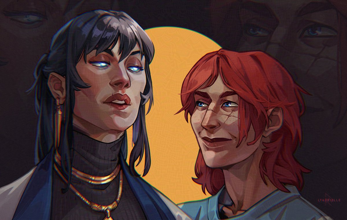 Lyadrielle's tweet image. Double portrait #commission I finished earlier this month! Glowing eyes are just too cool :D