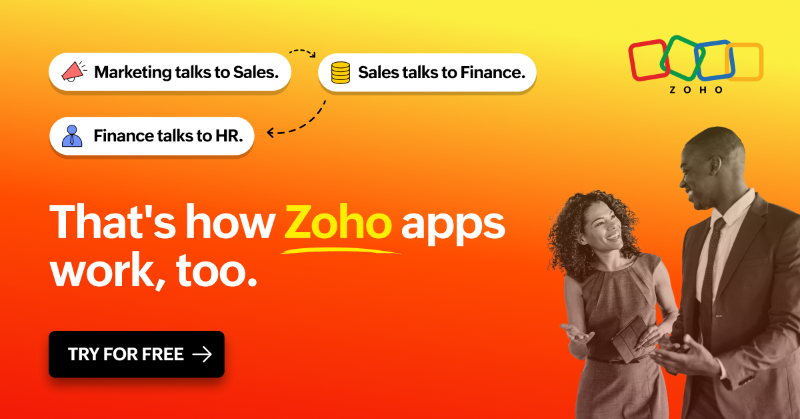 ZohoAfrica's tweet photo. When your tools talk to each other, your teams do too. With Zoho, your Sales, Marketing, Finance, HR, and Support all work like one unit and not disconnected apps. Try Zoho today!