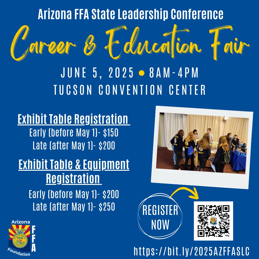 🌟 Last chance alert! 🌟 Today is the final day to secure your spot with early registration for the Career and Education Fair. Don't miss out—register now!

 bit.ly/2025AZFFASLC