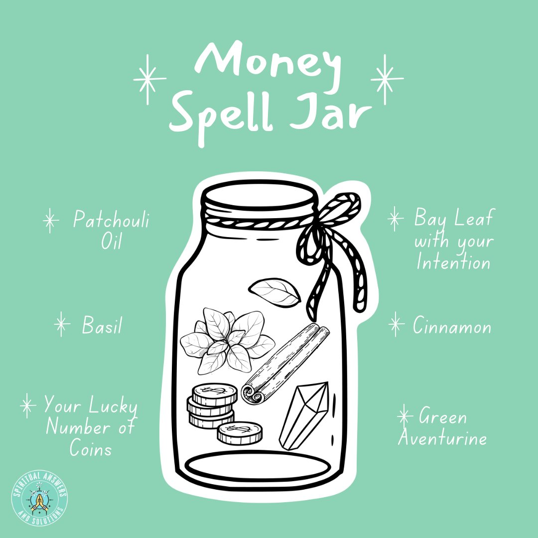 PsychicTidbits's tweet photo. Manifest abundance with a simple money spell jar 🌿💰

Add your lucky coins, basil, bay leaf with intention, cinnamon &amp; green aventurine. Set it, seal it, and let the magic work.
#moneyspell #manifestabundance #spelljar https://t.co/QLUcpM2s8v
