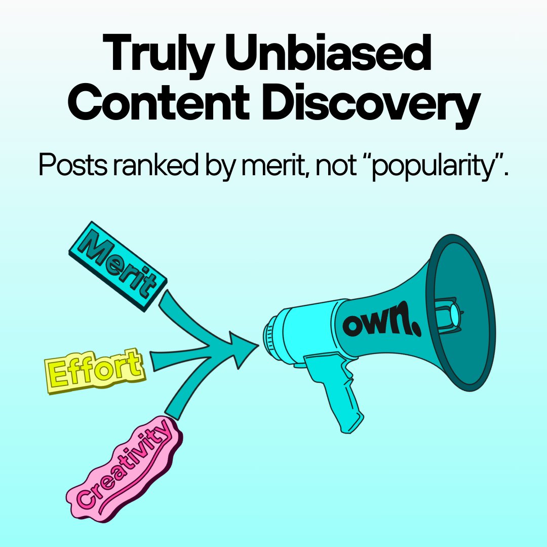 Tired of being invisible online? 

Most platforms reward clout over quality. OWN ranks content by merit - not popularity. 

Discovery, the way it should be.