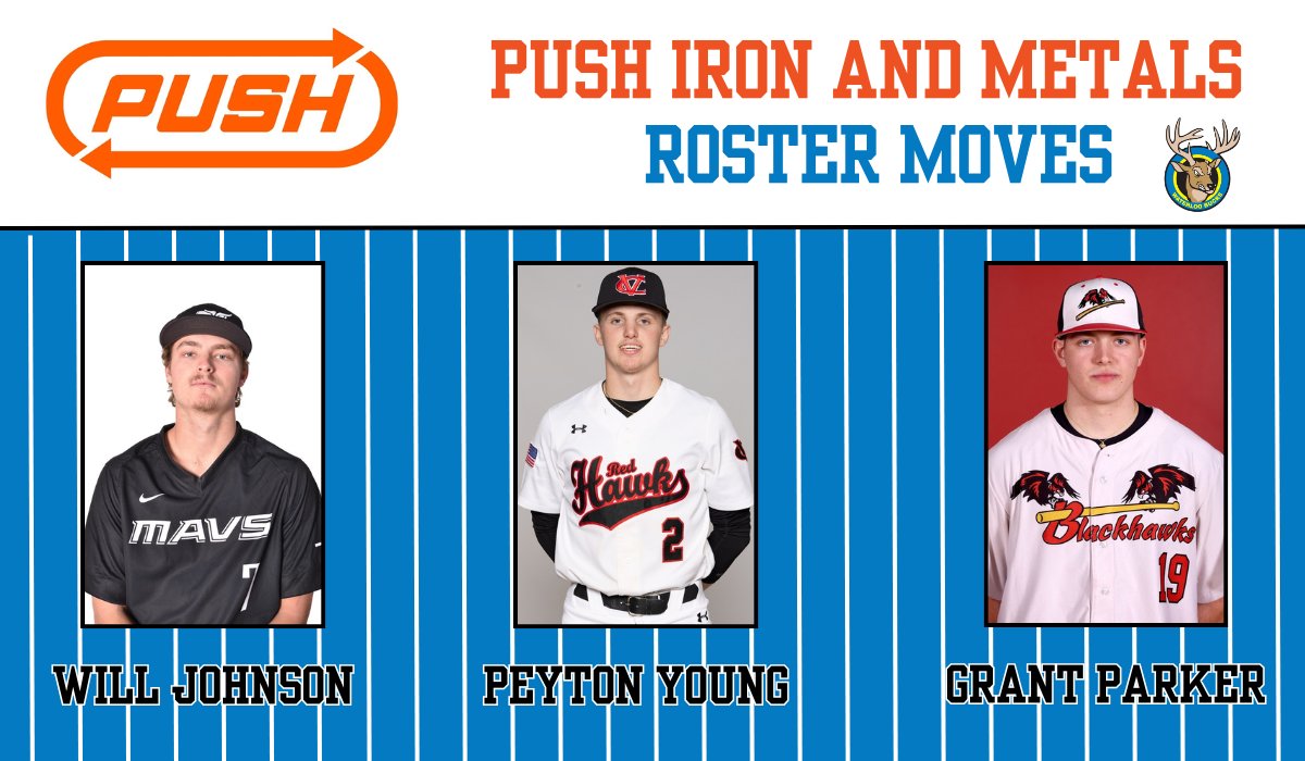 This week's Push Iron &amp; Metals Roster Move:  Bucks sign infielders Will Johnson  (Oklahoma Coll.-Tonkawa) &amp; Peyton Young (Catawba Valley CC) &amp; pitcher and Waverly native Grant Parker (Southeastern CC).
northwoodsleague.com/waterloo-bucks…