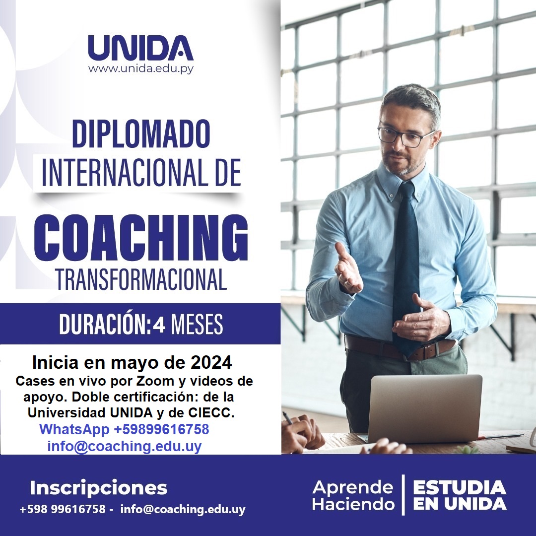 Curso:
Coaching práctico y su abordaje
(técnicas, recursos y práctica)
Avalado por la Federación Internacional de Coaching Deportivo, Asociación Uruguaya de Coaching Deportivo y CIECC Universidad Abierta
Los jueves desde el  8 de mayo 
WhatsApp +598 99616758
info@coaching.edu.uy