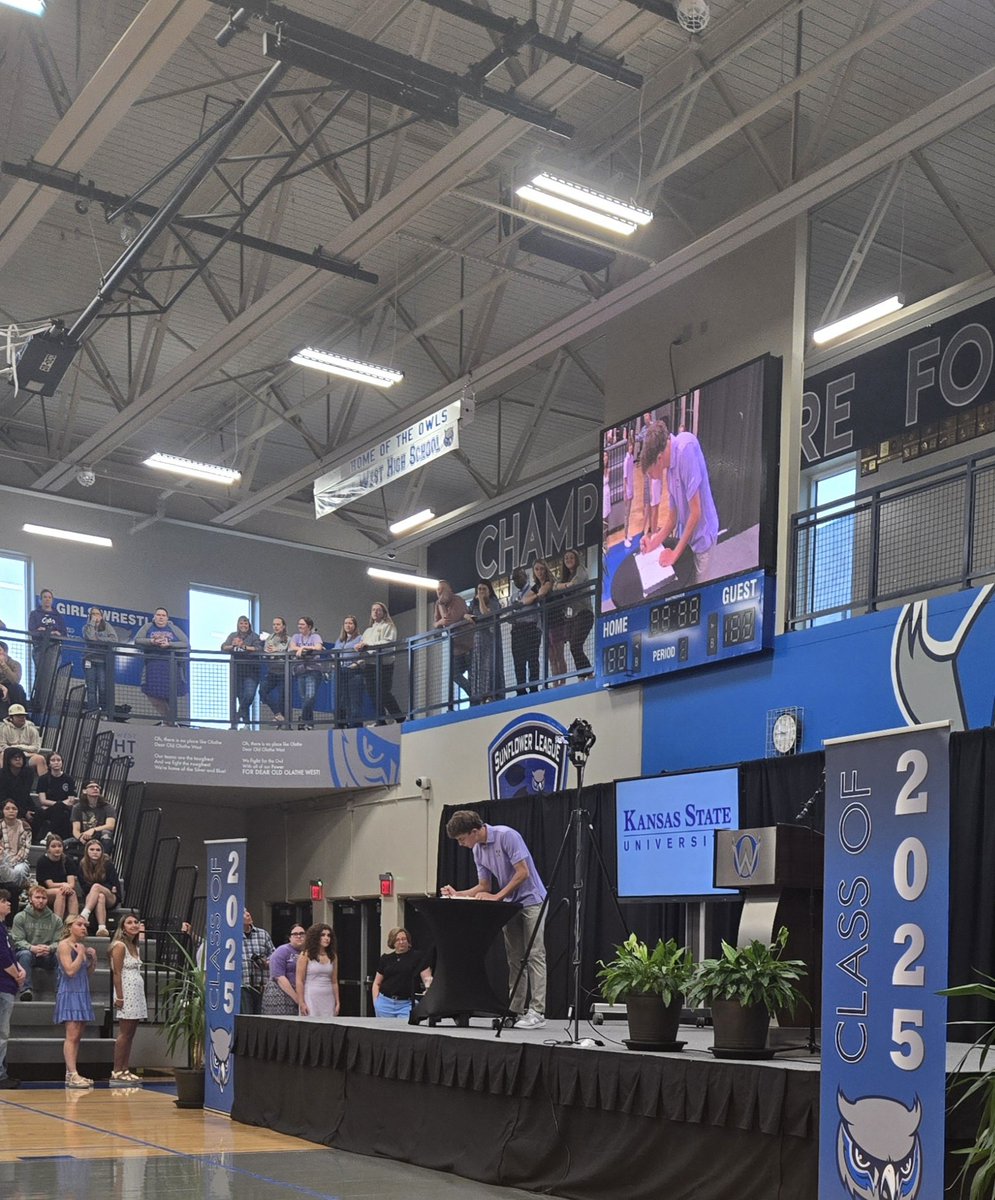 ADNovacekOPS233's tweet photo. Senior Signing Ceremony this morning at @OlatheWestOwls! 182 students. 57 universities. 4 branches of the military. Over $12 million in scholarships! That is a new school record! An awesome celebration for our families! @olatheschools https://t.co/SdEwnHQqbQ