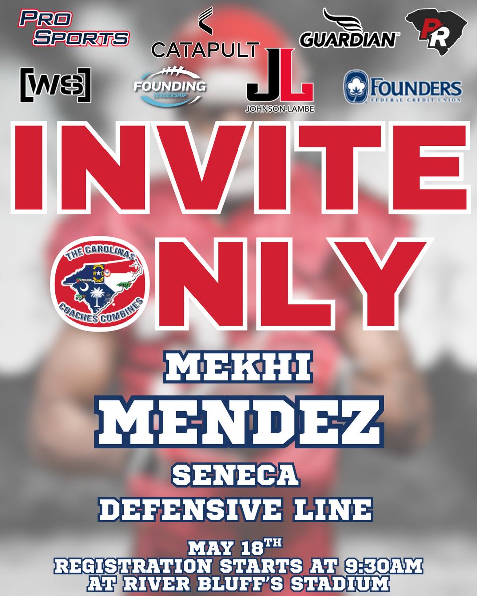 Carolinas Coaches Combine (@coachescombines) on Twitter photo Congratulations to Mekhi Mendez from <a href="/SenecaSHSCats/">Seneca Bobcats</a> for being selected to attend the Invite-Only Event on May 18 at River Bluff High School! Registration begins at 9:30 AM!
#CCC2025 @johnsonlambe <a href="/SCFCA1/">SCFCA</a> @MekhiMendez11 <a href="/CoachDCrane/">Coach Crane</a> Congratulations to Mekhi Mendez from <a href="/SenecaSHSCats/">Seneca Bobcats</a> for being selected to attend the Invite-Only Event on May 18 at River Bluff High School! Registration begins at 9:30 AM!
#CCC2025 @johnsonlambe <a href="/SCFCA1/">SCFCA</a> @MekhiMendez11 <a href="/CoachDCrane/">Coach Crane</a>
