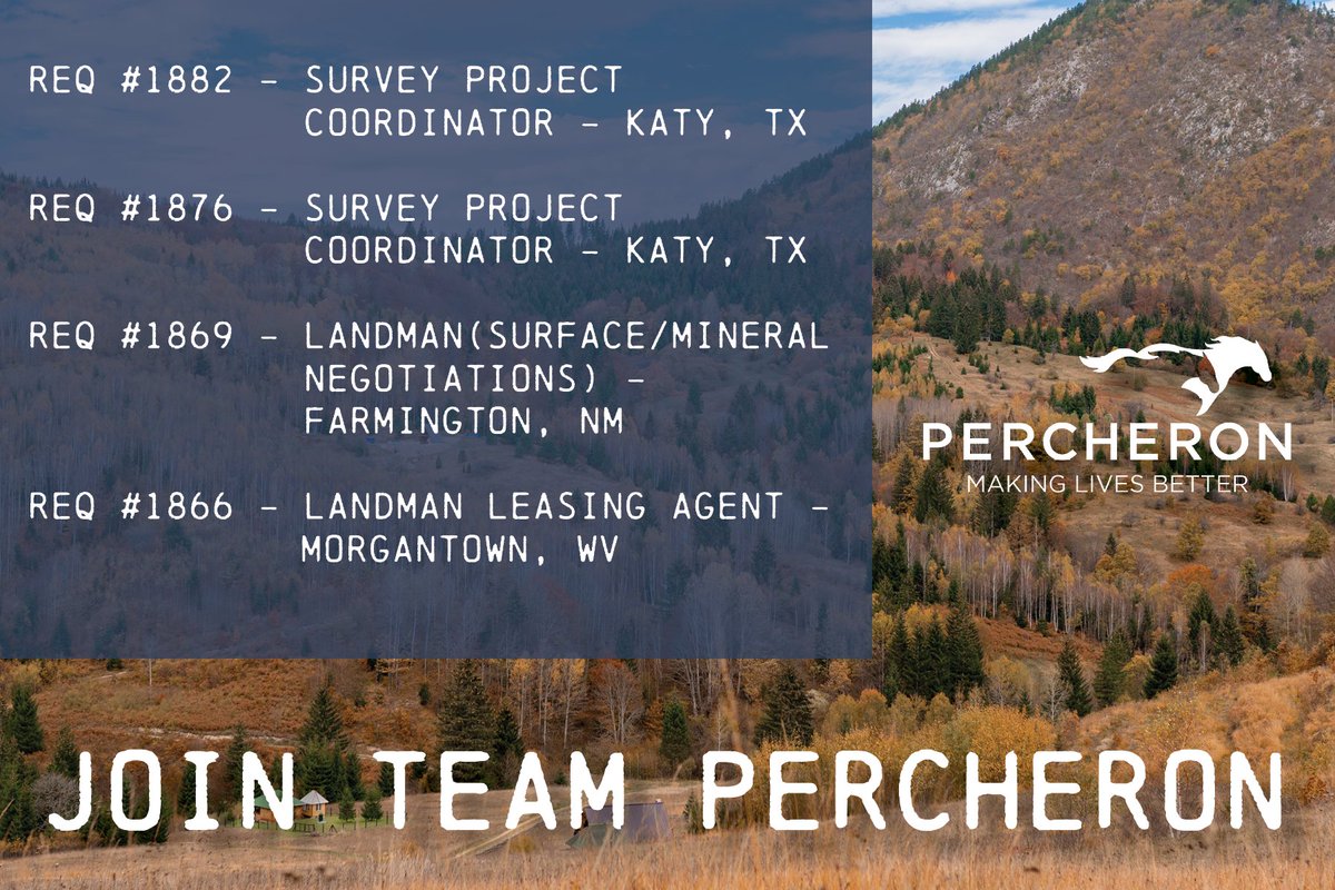 Happy Thursday! View this weeks FOUR spotlight opportunities to become part of the Percheron team!

#Hiring #Engineers #SurveyAgents