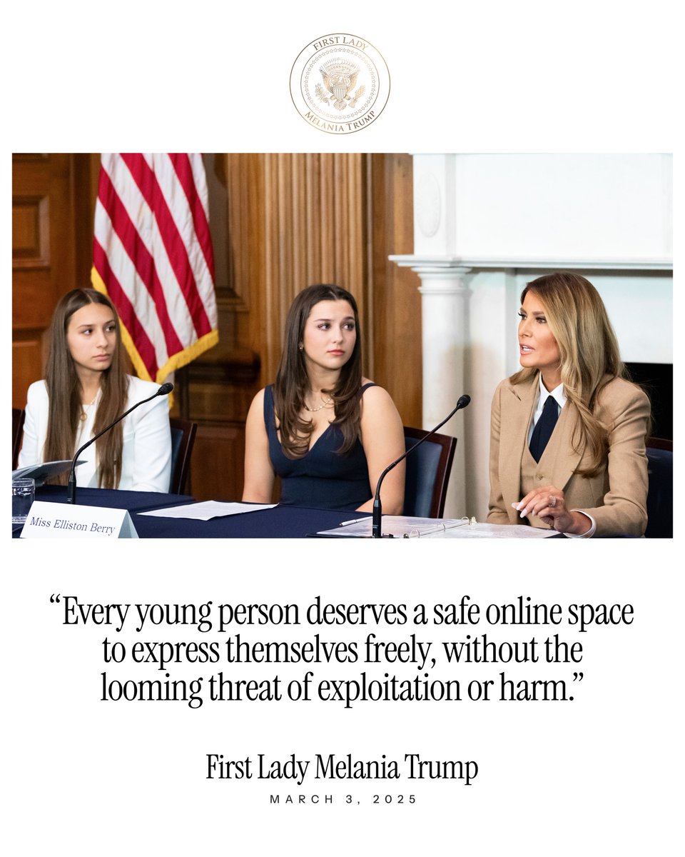 "Every young person deserves a safe online space to express themselves freely, without the looming threat of exploitation or harm." –<a href="/FLOTUS/">First Lady Melania Trump</a> Melania Trump 🇺🇸