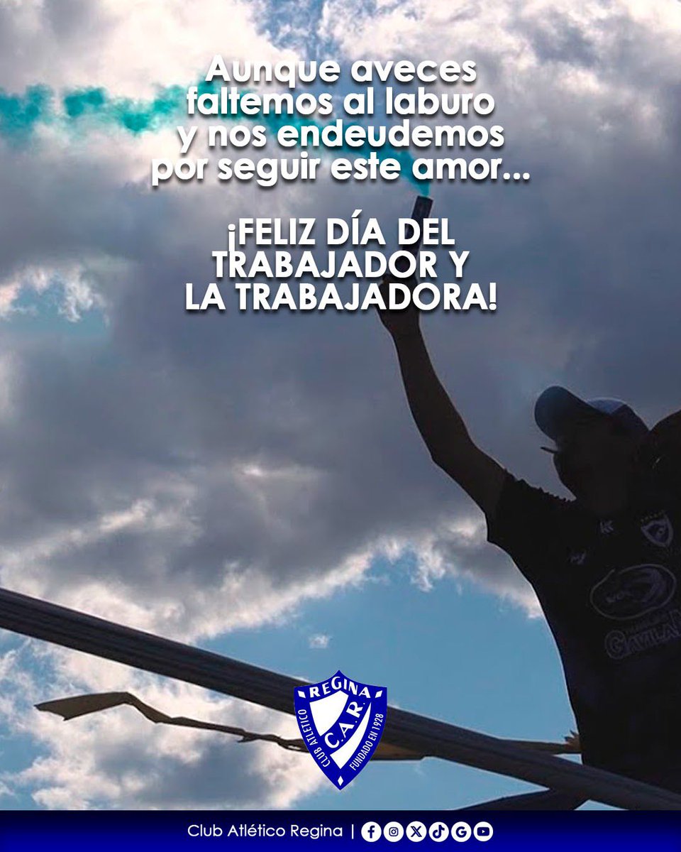 #Efemérides | ¡FELIZ DÍA DEL TRABAJADOR Y LA TRABAJADORA!

El Club Atlético Regina saluda a trabajadores y trabajadoras en su día.

#VamosAlbo⚪️🔵