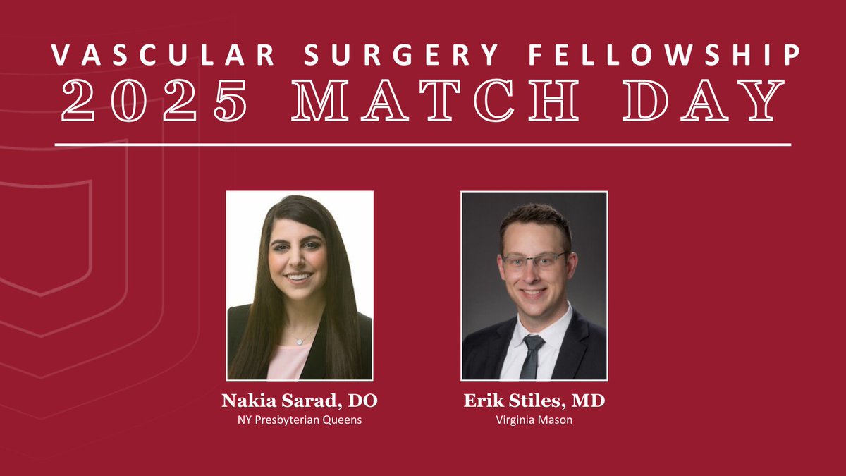 We are excited to welcome our newest fellowship match to our vascular surgery team! We can't wait to see all the incredible things you'll achieve at WashU Medicine. Congrats to Drs. Sarad and Stiles on matching! #WashUMedicine #WashUSurgery #MatchDay