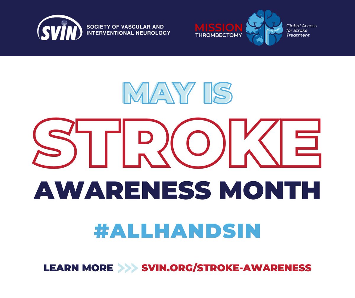 SVIN (@svinsociety) on Twitter photo May is #StrokeAwarenessMonth! This month, SVIN and <a href="/MThrombectomy/">Mission Thrombectomy</a> are raising awareness about stroke prevention, treatment, and recovery—because every second counts.
Join us in sharing facts, spreading awareness, and supporting efforts to improve stroke care around the world. May is #StrokeAwarenessMonth! This month, SVIN and <a href="/MThrombectomy/">Mission Thrombectomy</a> are raising awareness about stroke prevention, treatment, and recovery—because every second counts.
Join us in sharing facts, spreading awareness, and supporting efforts to improve stroke care around the world.