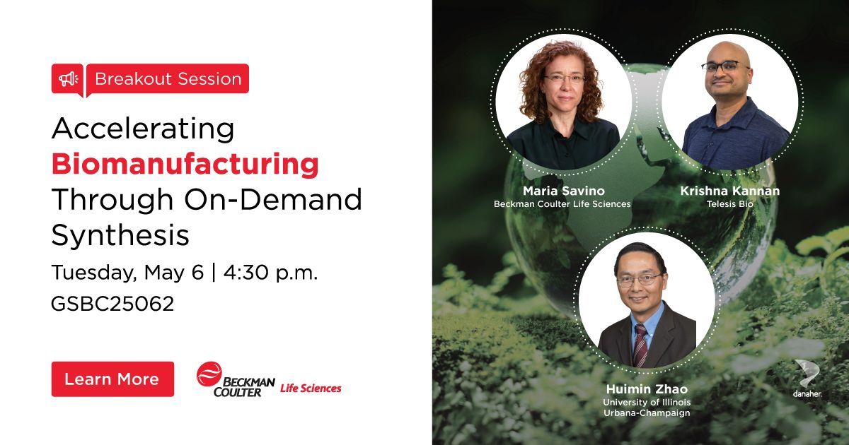 Beckman Coulter Life Sciences (@bcilifesciences) on Twitter photo We're excited to see you <a href="/SynBioBeta/">SynBioBeta</a> in San Jose, CA!
On Tuesday, May 6, Maria Savino—a Global Segment Development Manager at Beckman Coulter Life Sciences—will moderate a discussion on accelerating biomanufacturing through on-demand synthesis.
Details: becls.co/3QY7svC We're excited to see you <a href="/SynBioBeta/">SynBioBeta</a> in San Jose, CA!
On Tuesday, May 6, Maria Savino—a Global Segment Development Manager at Beckman Coulter Life Sciences—will moderate a discussion on accelerating biomanufacturing through on-demand synthesis.
Details: becls.co/3QY7svC