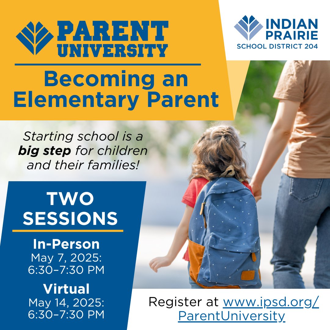 This presentation is designed to guide parents and guardians through the exciting transition to kindergarten and first grade. Parent University: Becoming an Elementary Parent will be held in person on May 7 at 6:30PM and virtually on May 14 at 6:30PM.
ipsd.org/ParentUniversi…