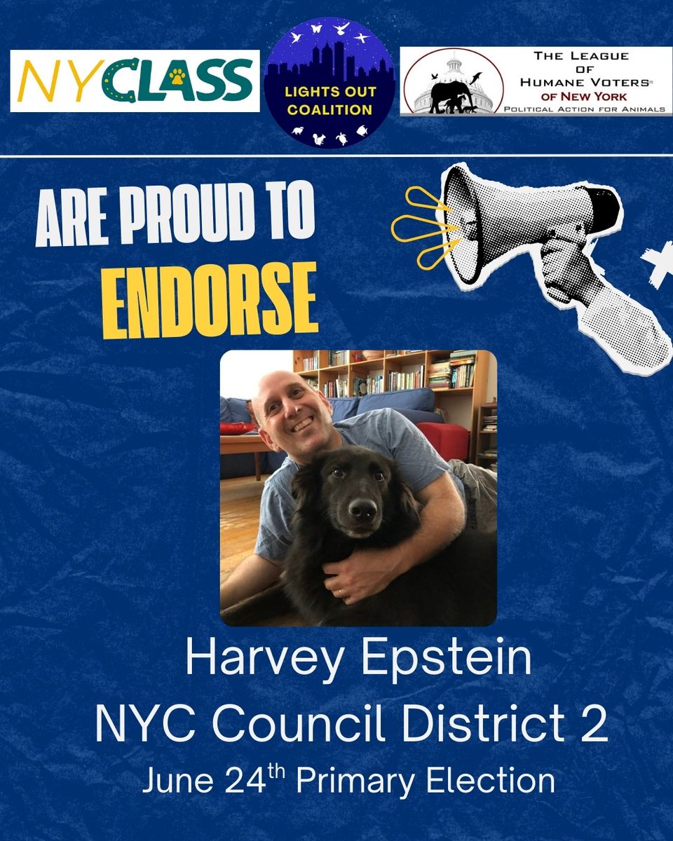 Lights Out Coalition (@lightsoutnys) on Twitter photo Lights Out, <a href="/nyclass/">NYCLASS</a> and <a href="/NyLohv/">LOHV NY State</a> are excited to
announce our joint endorsement of <a href="/Harvey4council/">Harvey Epstein</a>. He's done so much for animals in the NYS Assembly and will continue in the NYC Council. If you live in District 2, please give him your support. Thank you! peopleforharvey.com Lights Out, <a href="/nyclass/">NYCLASS</a> and <a href="/NyLohv/">LOHV NY State</a> are excited to
announce our joint endorsement of <a href="/Harvey4council/">Harvey Epstein</a>. He's done so much for animals in the NYS Assembly and will continue in the NYC Council. If you live in District 2, please give him your support. Thank you! peopleforharvey.com