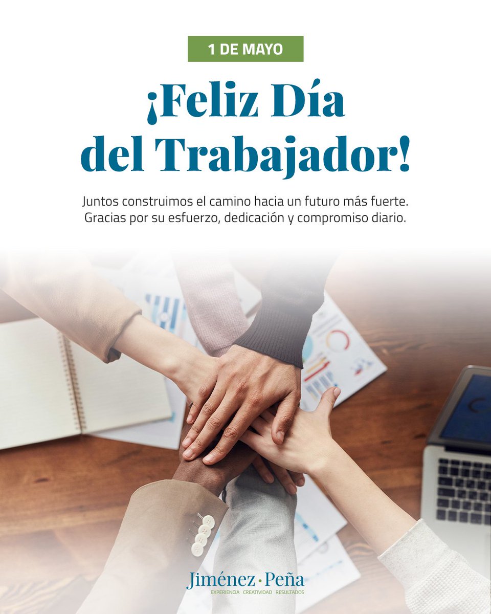 Hoy celebramos el Día del Trabajador, un día para reconocer el esfuerzo y la dedicación de todos aquellos que, con su trabajo, hacen posible el progreso y el bienestar de nuestra sociedad. ¡Gracias por su compromiso y esfuerzo!

#DíaDelTrabajador #JimenezPeña