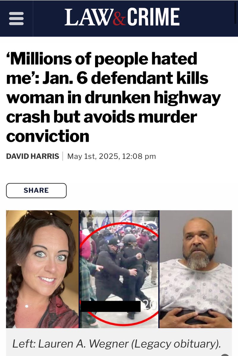 Hey look a January 6th terrorist that  Trump pardoned just killed someone by driving drunk. Another murder under his belt.