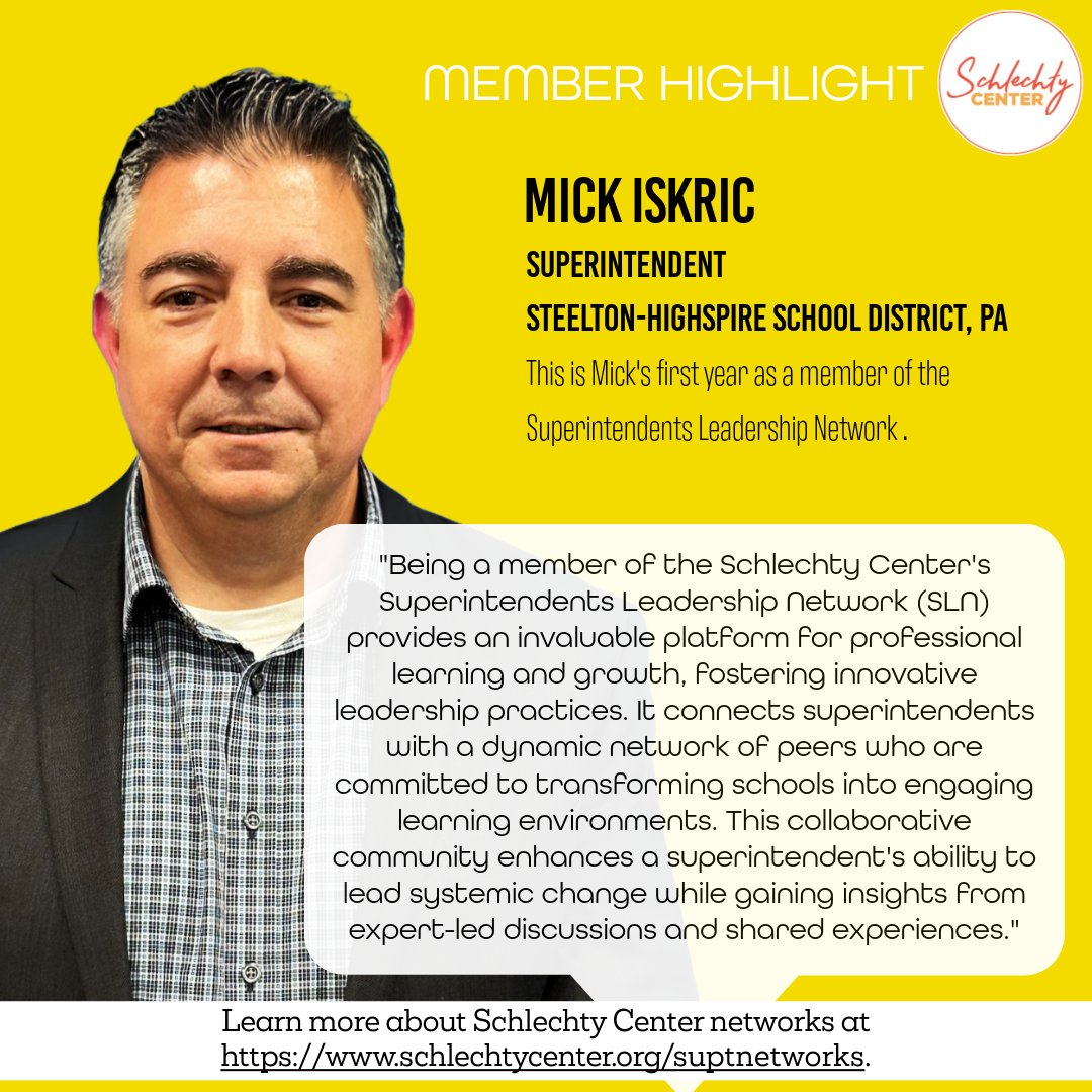 Schlechty Center (@schlechtycenter) on Twitter photo We have been honored to learn with and from Mick in his first year as a member of Superintendents Leadership Network. Curious about becoming a part of our superintendent networks? schlechtycenter.org/suptnetworks <a href="/SteeltonD/">Steelton-Highspire School District</a> <a href="/MIskricJr/">Mick Iskric Jr., Ed.D.</a> <a href="/drstevemac1/">Dr. Steve McCammon</a> We have been honored to learn with and from Mick in his first year as a member of Superintendents Leadership Network. Curious about becoming a part of our superintendent networks? schlechtycenter.org/suptnetworks <a href="/SteeltonD/">Steelton-Highspire School District</a> <a href="/MIskricJr/">Mick Iskric Jr., Ed.D.</a> <a href="/drstevemac1/">Dr. Steve McCammon</a>