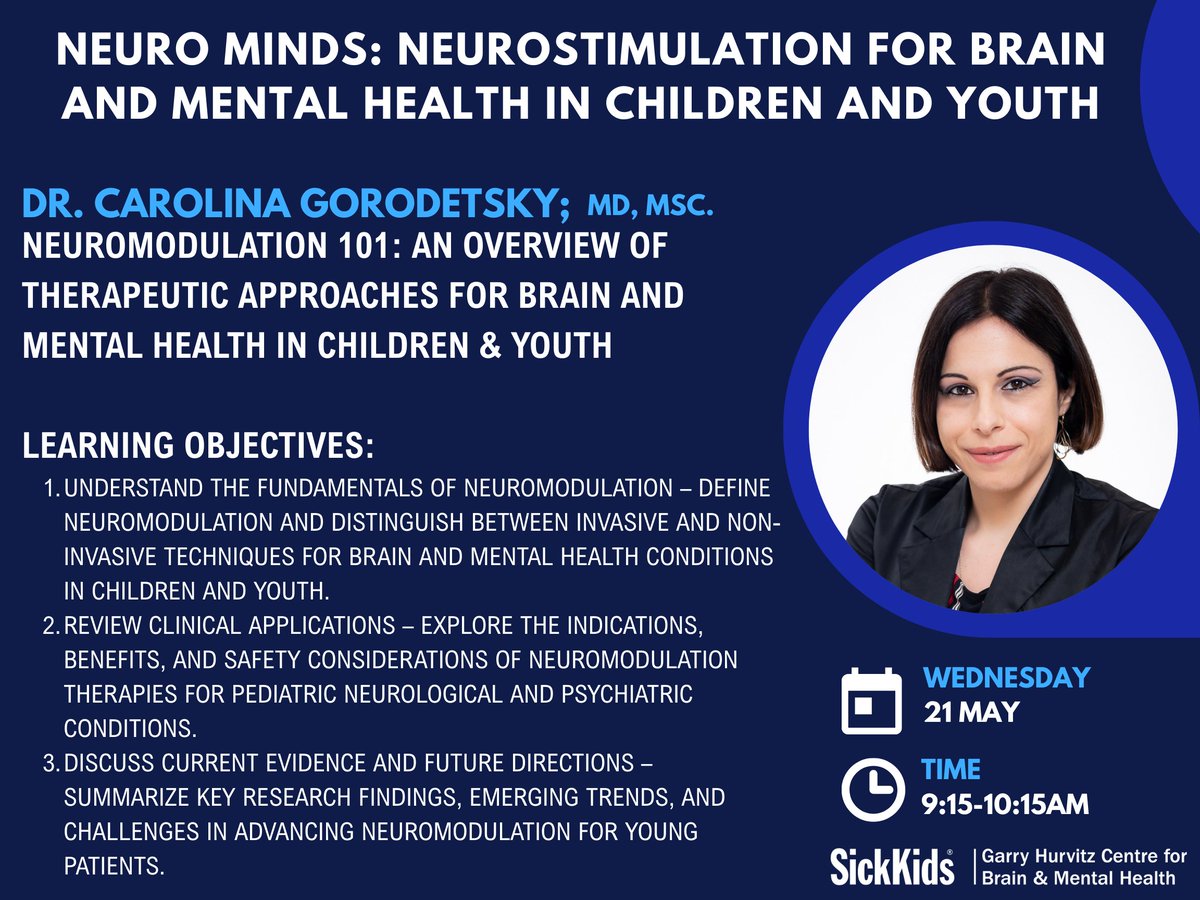Garry Hurvitz Centre for Brain & Mental Health (@sickkidsghcbmh) on Twitter photo The GH-CBMH is hosting their Annual Conference on May 21st! 🗓️This week we would like to highlight one of our speakers, Dr. Carolina Gorodetsky🗣️ <a href="/CarolinaGorod/">Carolina Gorodetsky</a>
For more information & to register: cvent.me/A1g3GW The GH-CBMH is hosting their Annual Conference on May 21st! 🗓️This week we would like to highlight one of our speakers, Dr. Carolina Gorodetsky🗣️ <a href="/CarolinaGorod/">Carolina Gorodetsky</a>
For more information & to register: cvent.me/A1g3GW