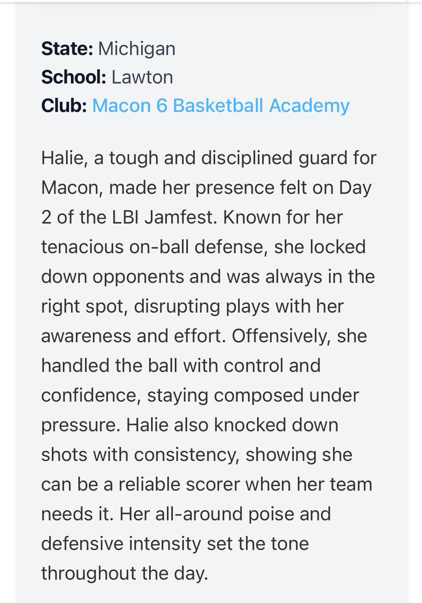Macon 6 Basketball Academy (@maconacademy) on Twitter photo Hard work doesn’t go unnoticed! Thanks <a href="/pgh_Danyle/">PrepGirlsHoopsDanyle</a> for the write ✍🏾 up on one of the best defenders in state! Halie had a great weekend on both ends of the court 🔥🔥 <a href="/bishophalie23/">Halie Bishop</a> Hard work doesn’t go unnoticed! Thanks <a href="/pgh_Danyle/">PrepGirlsHoopsDanyle</a> for the write ✍🏾 up on one of the best defenders in state! Halie had a great weekend on both ends of the court 🔥🔥 <a href="/bishophalie23/">Halie Bishop</a>