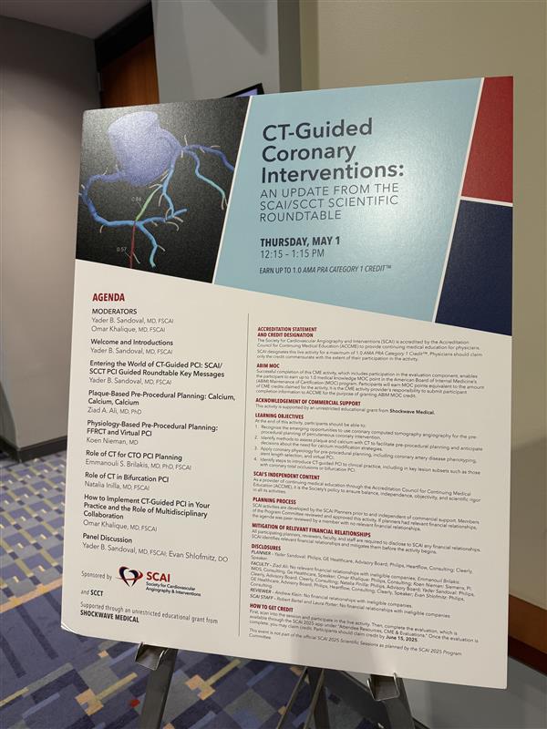 🆕Presented at #SCAI2025 - <a href="/SCAI/">SCAI</a> / <a href="/Heart_SCCT/">Heart_SCCT</a> roundtable highlighting use of #Coronary #Computed #Tomography #Angiography #CCTA for guiding #PCI. Panel discusses practical applications &amp; desired actions to improve pt triage, shared decision-making &amp; resource use in #CAD.