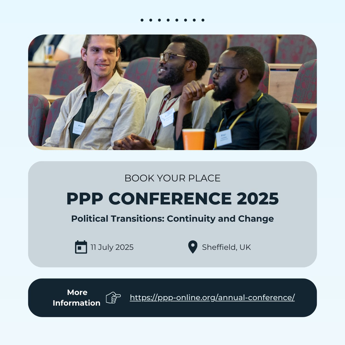 Book your place now! 🎫
The PPP conference theme is Political Transitions: Continuity and Change and we look forward to hearing from a range of fantastic speakers. Book your place now!
➡️ ppp-online.org/annual-confere…