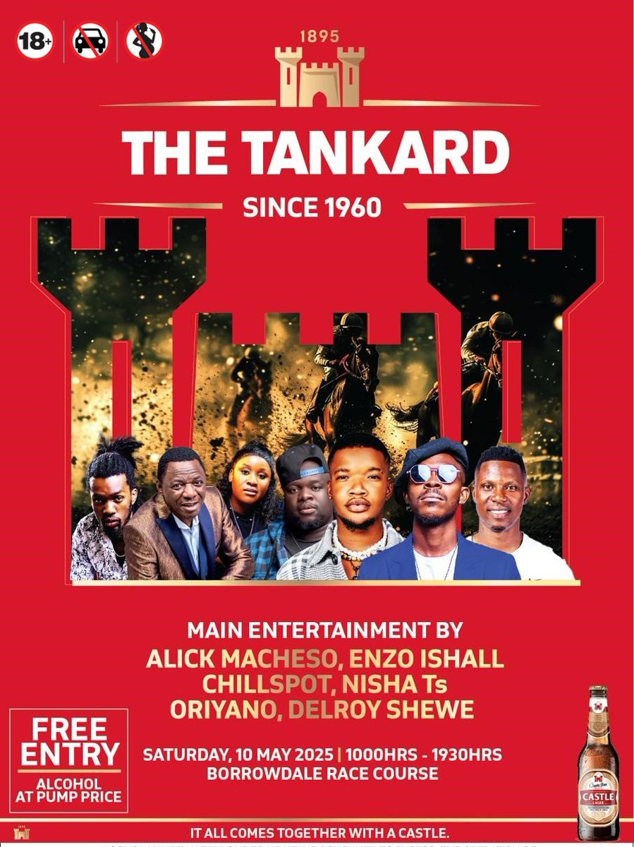 Presenting to you the Artist lineup for the Castle Tankard. Huyai tiite zvemafaro ku Borrowdale Race Course musi wa 10 May.