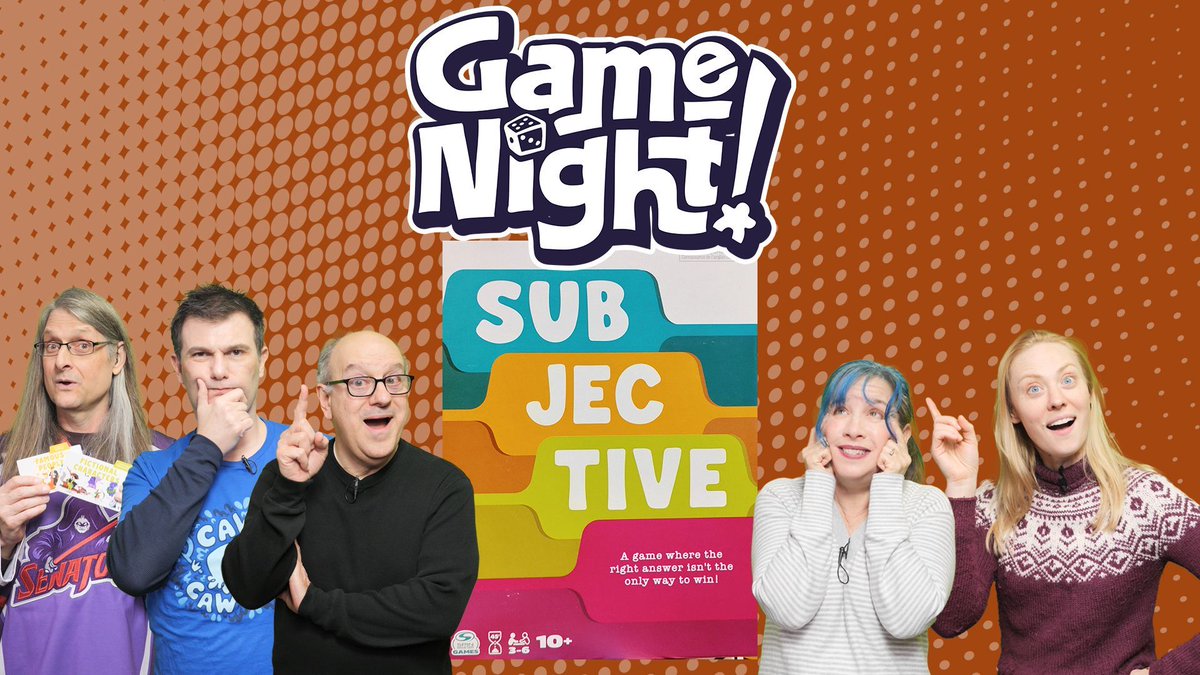 heccubustwit's tweet image. Tonight on GameNight! @ChilibeanNP, @deborahannwoll, Mike, Dave &amp;amp; @heccubustwit teach &amp;amp; play &quot;Subjective&quot; designed by Andrew Wolf and published by @SpinMaster. Thanks so much to @Gamegenic_ for the accessories and sponsoring this episode! —Lincoln youtube.com/watch?v=fugyNt…