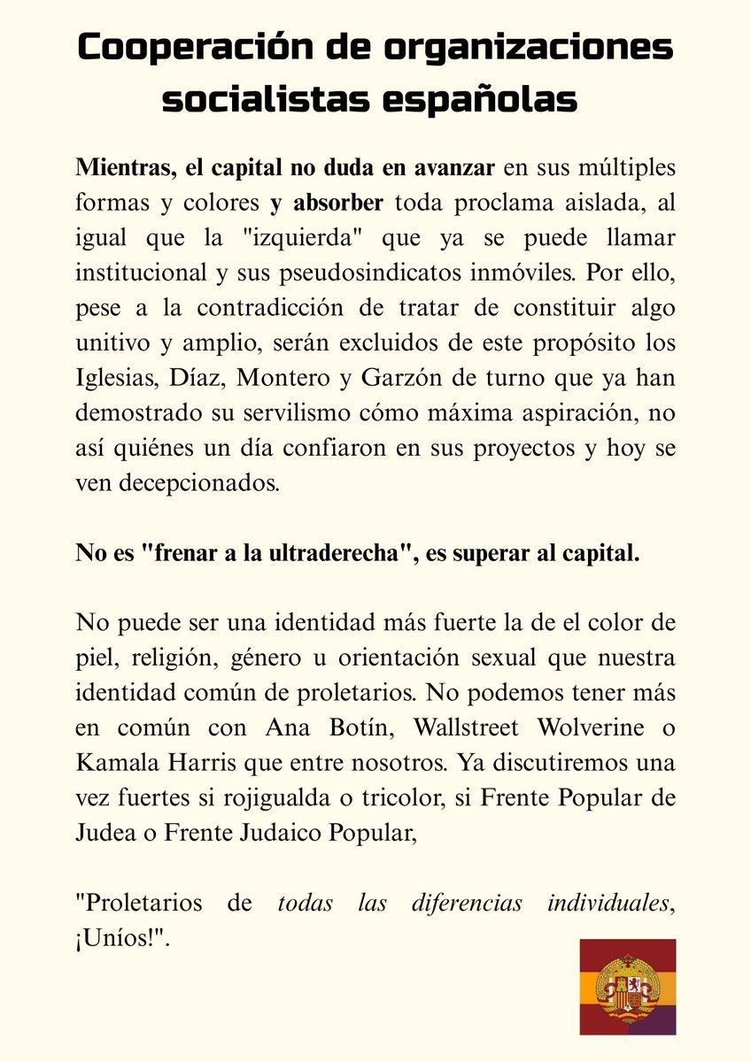 Cop_org_soc_esp's tweet photo. Bienvenidos y buen primero de mayo.

@CJSocialista @comunistas_ocr @PCOE_estatal @PCPE_Comunista @_PCTE_  @pml_rc @Re_GeneracionS @VanguardiaEspa https://t.co/5B8ZtKPedS