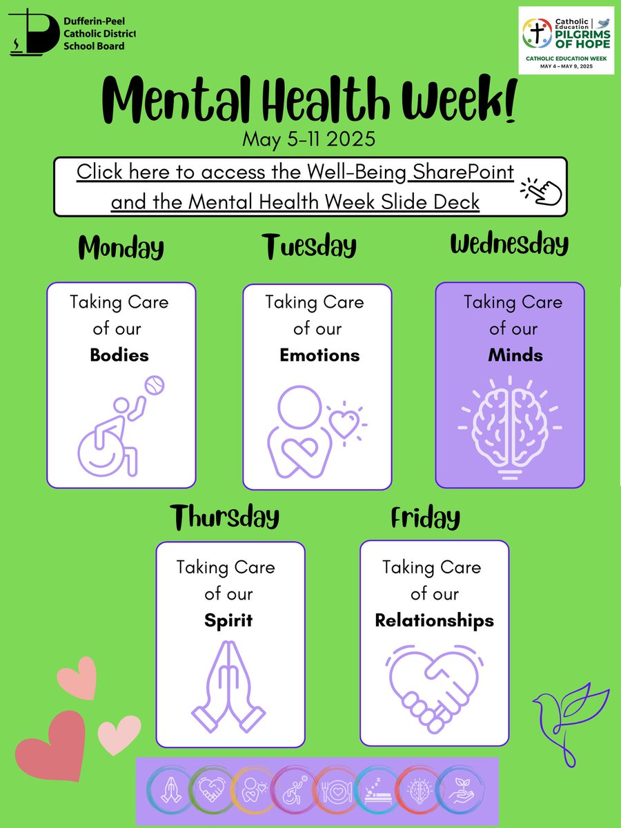 DPwellness4all (@dpwellness4all) on Twitter photo Next week is Mental Health Week and Catholic Education Week! Join us in JK-Gr12 wellness activities every day. All staff <a href="/DPCDSBSchools/">Dufferin-Peel Catholic District School Board</a> can access the slides on the WB SharePoint. Thanks to student wellness leaders for contributing! dpcdsborg.sharepoint.com/sites/DPCDSBWe… Next week is Mental Health Week and Catholic Education Week! Join us in JK-Gr12 wellness activities every day. All staff <a href="/DPCDSBSchools/">Dufferin-Peel Catholic District School Board</a> can access the slides on the WB SharePoint. Thanks to student wellness leaders for contributing! dpcdsborg.sharepoint.com/sites/DPCDSBWe…