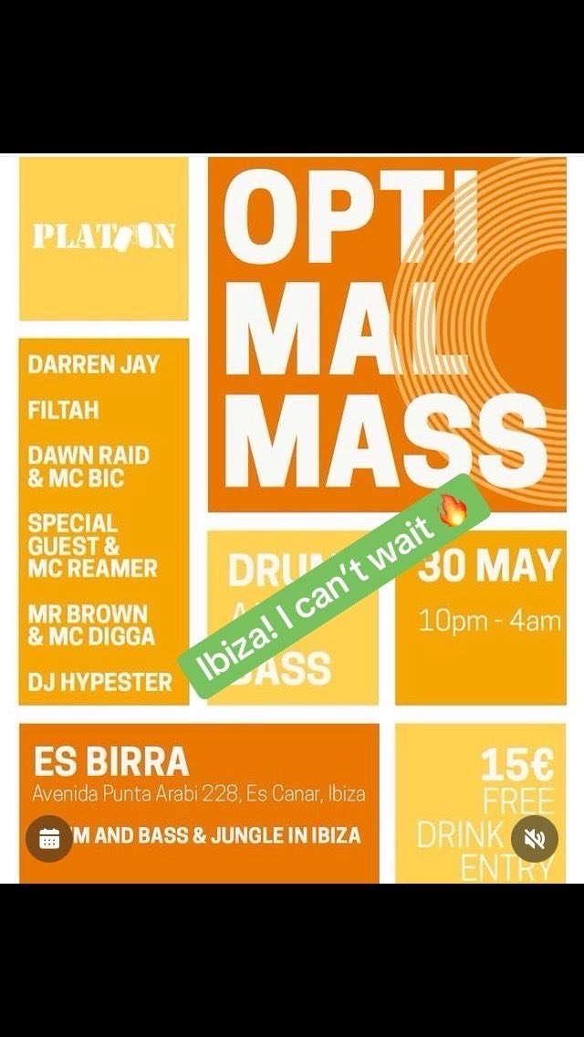 Proud to be flying the flag for #dnb in #Ibiza thank you @optimalmass #fyp #ibiza #dnb #dj #drumandbass
