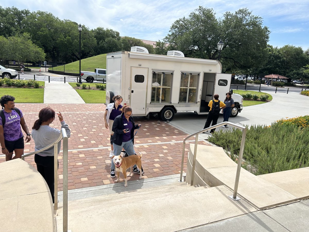 Rwmitch's tweet photo. The puppies just arrived at the ⁦@LSUCHSE⁩ HPL Fieldhouse! Please come take a study break as you prepare for finals…De-stress with your HSE team! https://t.co/i1UQ8fMjMw