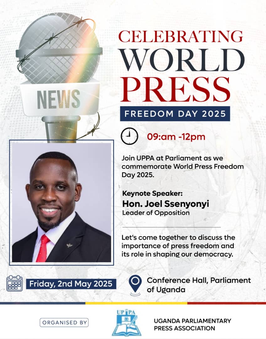 Uganda Parliamentary Press Association (@uppareports) on Twitter photo As we set the mark the #WorldPressFreedomDay this Friday, 2nd May, the leader of opposition in parliament <a href="/JoelSsenyonyi/">Joel Ssenyonyi</a> will give a keynote address. See you there. As we set the mark the #WorldPressFreedomDay this Friday, 2nd May, the leader of opposition in parliament <a href="/JoelSsenyonyi/">Joel Ssenyonyi</a> will give a keynote address. See you there.