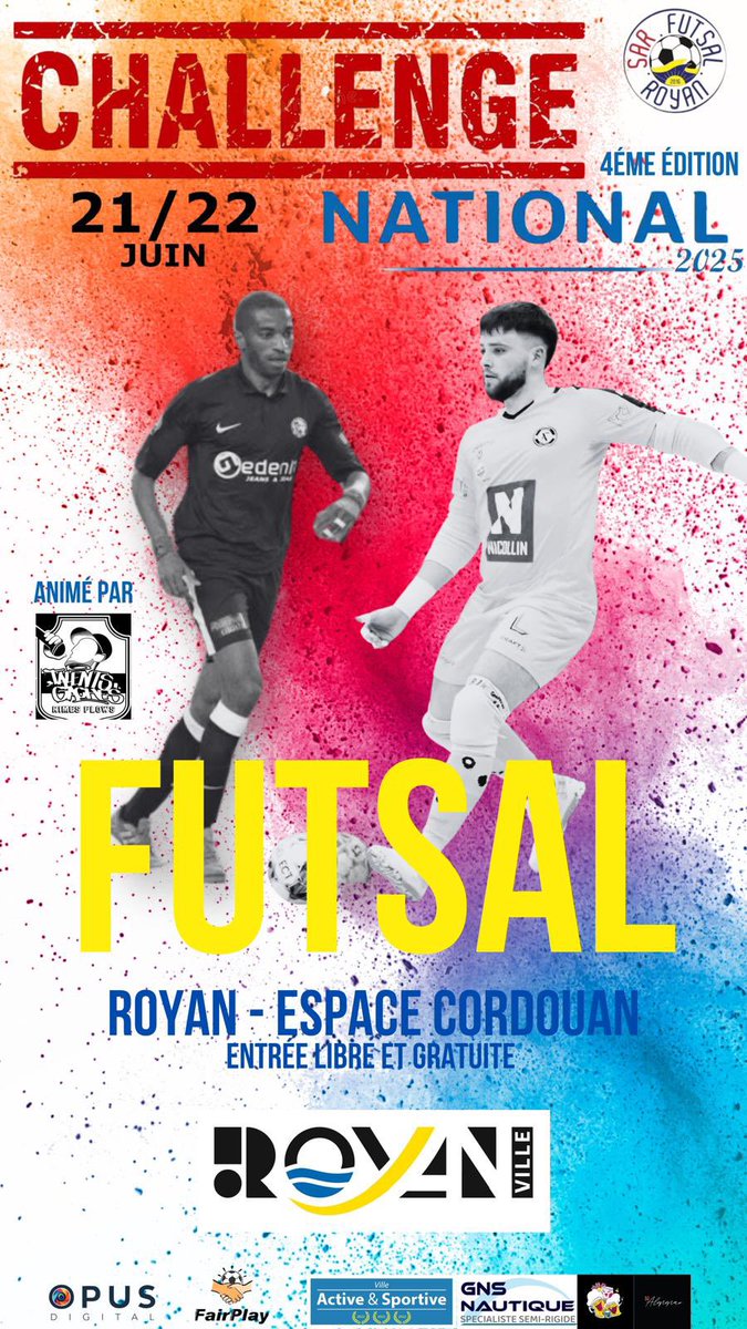 lessacoches's tweet photo. 📆💥⚠️⚠️ Événement du mois de juin 2025 ! 🔜🔜🔜

Dans 1 mois et 21 jours aura lieu un événement incontournable dans le pays Royanais : 

⚽️Le 4eme édition du  Challenge National Futsal de Royan les samedi 21 et dimanche 22 juin 2025 à l’espace Cordouan a Royan ⚽️🔵🟡🏆 https://t.co/o6527v39Pz