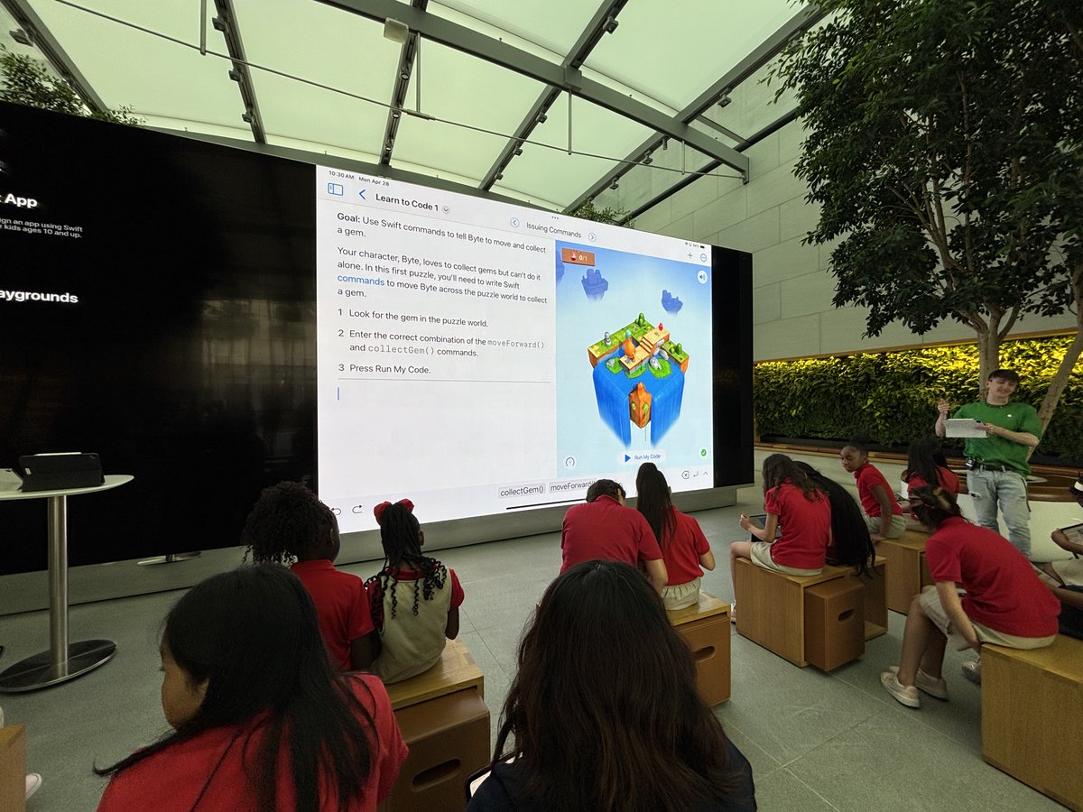 MsMontrel's tweet photo. Our GAP Girls had an absolute blast diving into the world of coding at the Apple Highland Village Store! They explored Swift Playground and unlocked their creativity while learning to code.@HeflinHounds @AliefTech @Apple https://t.co/lJ1JzqvNb4