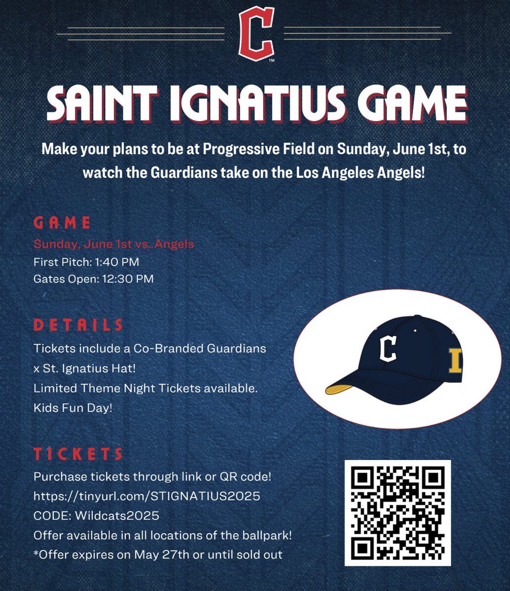 Purchase tickets now for Saint Ignatius Night at the Cleveland Guardians! ⚾️

Join us on Sunday, June 1, at 1:40 p.m. at Progressive Field for a special Saint Ignatius night at the Cleveland Guardians game! Tickets purchased through the link include a co-branded Guardians x Saint