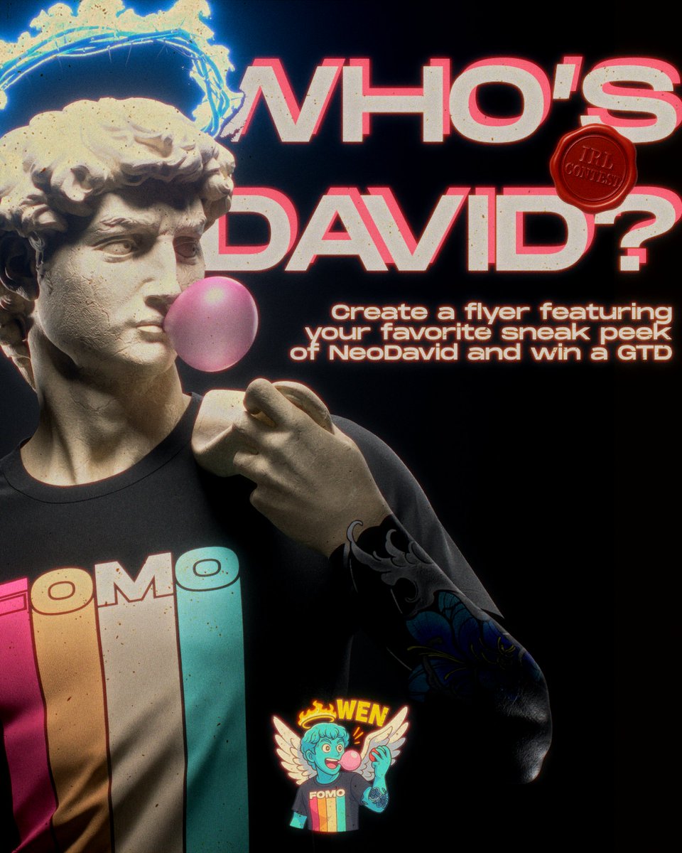 david__onchain's tweet photo. NEODAVID IRL CONTEST 🧙🏻‍♂️
Wanna join the GTD club? Prove you're a real NeoDavid.

📜 THE MISSION:
🏛️ Create a flyer featuring your favorite sneak peek of NeoDavid w/ the title: “WHO'S DAVID?”
📍 Stick it in the real world (wall, pole, café...)
📸 Snap a pic, post it on X, and tag us

Become marble-coded legend.
Winners get the GTD. The rest? Stay statues.

All rules below 🧵