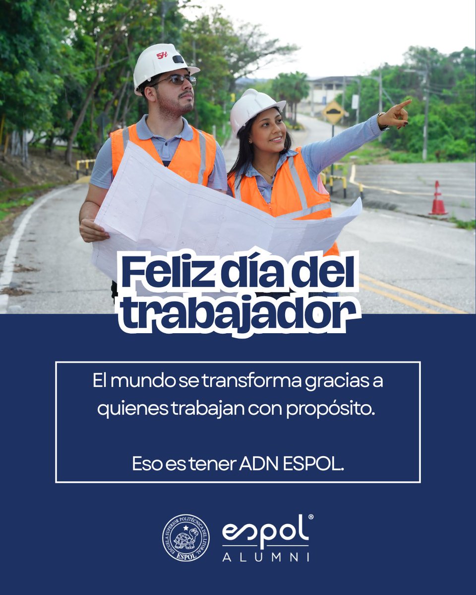 👏 Gracias a los graduados ESPOL que demuestran cada día que el trabajo con propósito deja huella. 
¡Feliz Día del Trabajador!