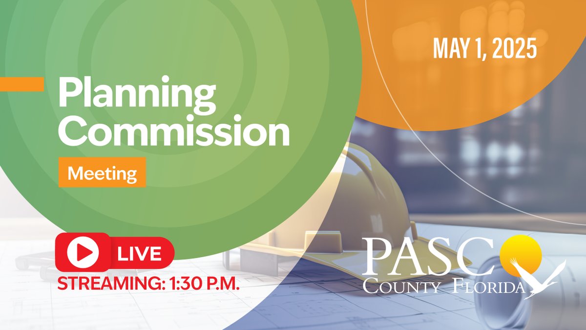 WATCH LIVE ON YOUTUBE, TODAY at 1:30 p.m. Today's May 1, 2025 #PascoCounty Planning Commission Meeting will be streamed online and broadcast live. Visit MyPasco.net for more information.