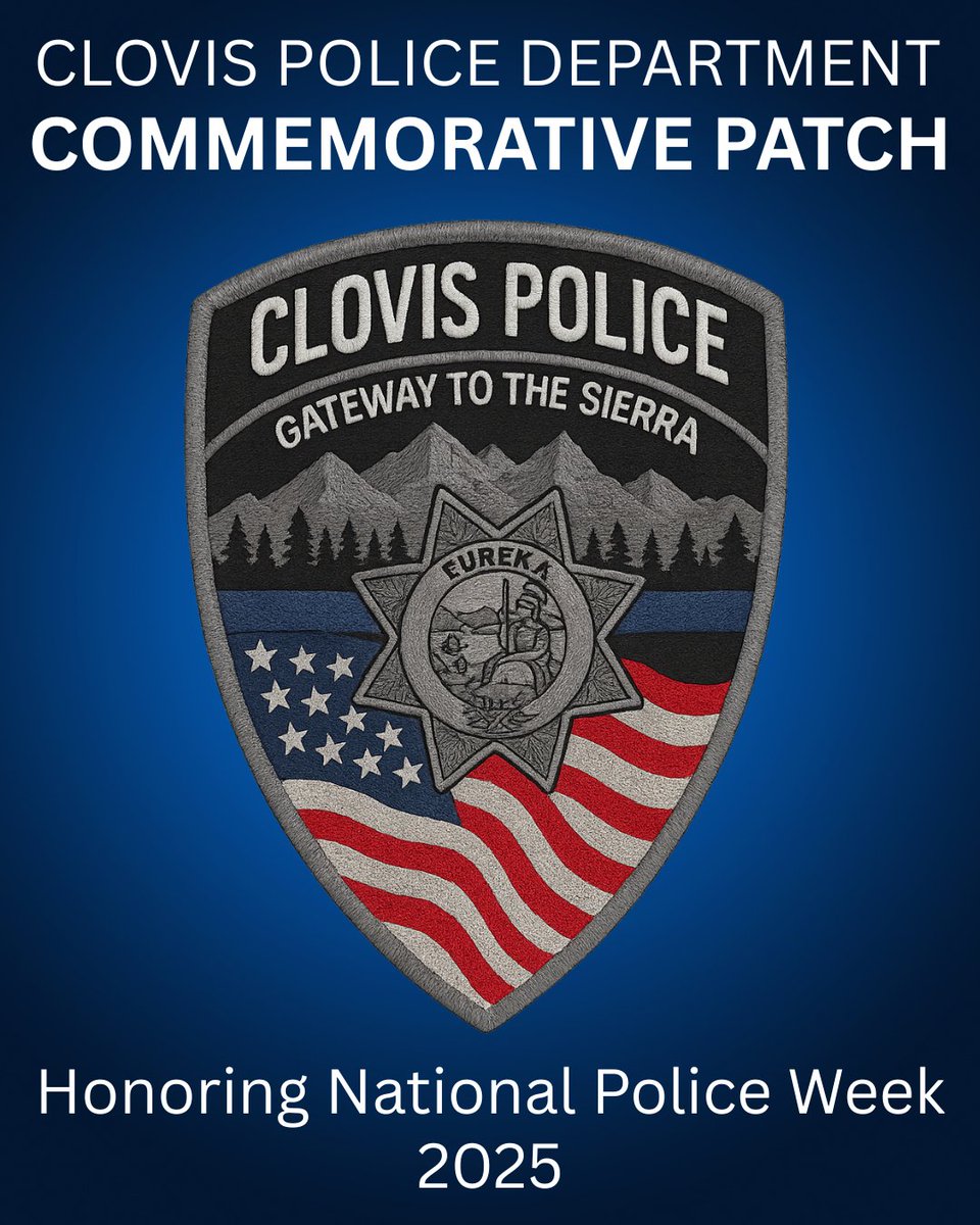 In honor of National Police Week this month, Clovis Police officers will be wearing a commemorative patch to pay tribute to the fallen.

The patch is subdued to reflect solemnity and respect, featuring a blue mourning band across it.

#NationalPoliceWeek #NeverForgotten