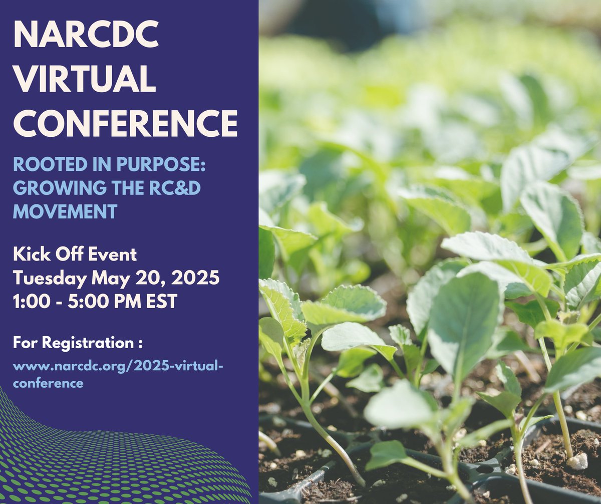 🌱 Registration is OPEN! 🌱
Join us for the RC&amp;D Virtual Conference Kickoff on May 20, 2025 — Rooted in Purpose: Growing the RC&amp;D Movement.

🗓 Date: Tuesday, May 20
🕛 Time: 1:00 PM – 5:00 PM EST
Get ready for a summer-long training &amp; speaker series!
🔗cognitoforms.com/nationalassoci…