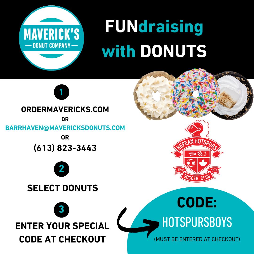 Nepean Hotspurs Soccer Club (@nepeanhotspurs) on Twitter photo 🍩Support Our Team <a href="/mavericksdonuts/">Maverick's Donuts</a> Fundraiser!🍩
May 1–31 order favourite donuts online at OrderMavericks.com with code HOTSPURSBOYS!
Minimum $10 order
Pickup or delivery
Only items from online store apply
15% of proceeds support our Boys U11 Red & White teams! 🍩Support Our Team <a href="/mavericksdonuts/">Maverick's Donuts</a> Fundraiser!🍩
May 1–31 order favourite donuts online at OrderMavericks.com with code HOTSPURSBOYS!
Minimum $10 order
Pickup or delivery
Only items from online store apply
15% of proceeds support our Boys U11 Red & White teams!