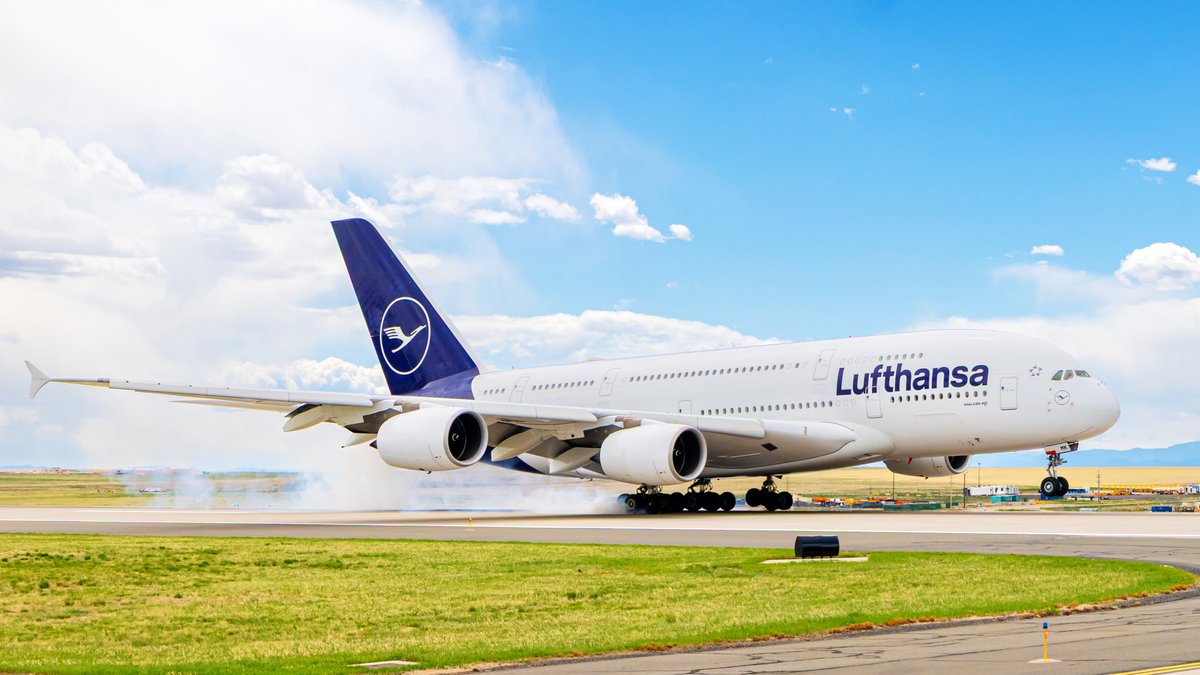 DENAirport's tweet photo. Yesterday was EPIC. Our friends at @Lufthansa soared into town with the A380!

Daily flights to Munich are featuring the A380 through September. Don’t miss this opportunity! Book your flight on the King of the Skies now at https://t.co/FUR9k2JyVJ. https://t.co/9knd03srNG