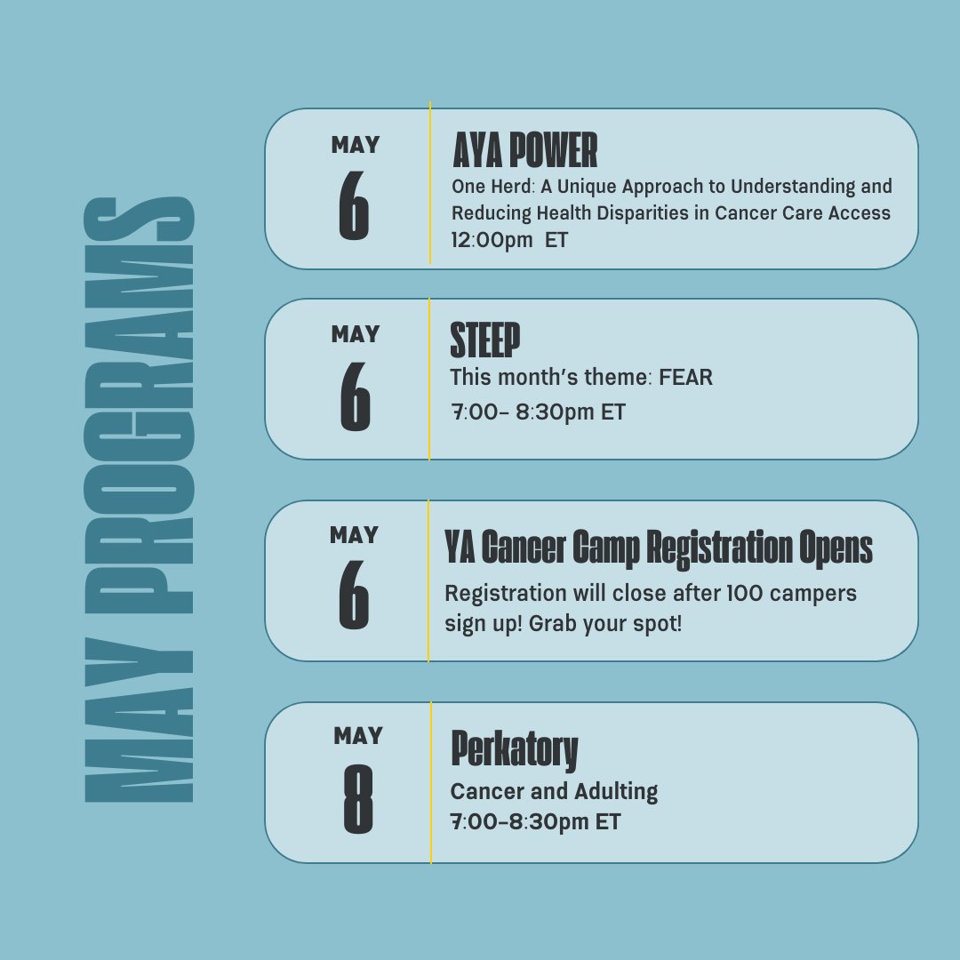ElephantsTea's tweet image. Take a look at all of the amazing programming we have coming up this month!

elephantsandtea.org  

#may #supportprograms #jointheherd #ayasupport #ayacancer #yacancer #ayacancersupport #ayacommunity #elephantsandtea
