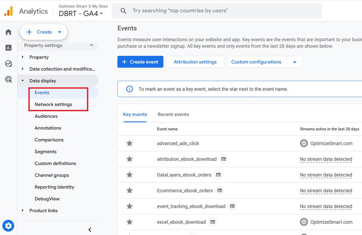 📢 GA4 News: Google is removing the 'Key events' report (under 'Data Display') in the GA4 property and is updating the 'Events' report so that it also reports on key events. The 'Key events' report is retiring. There is also a new report rolling out called 'Network settings'.

If