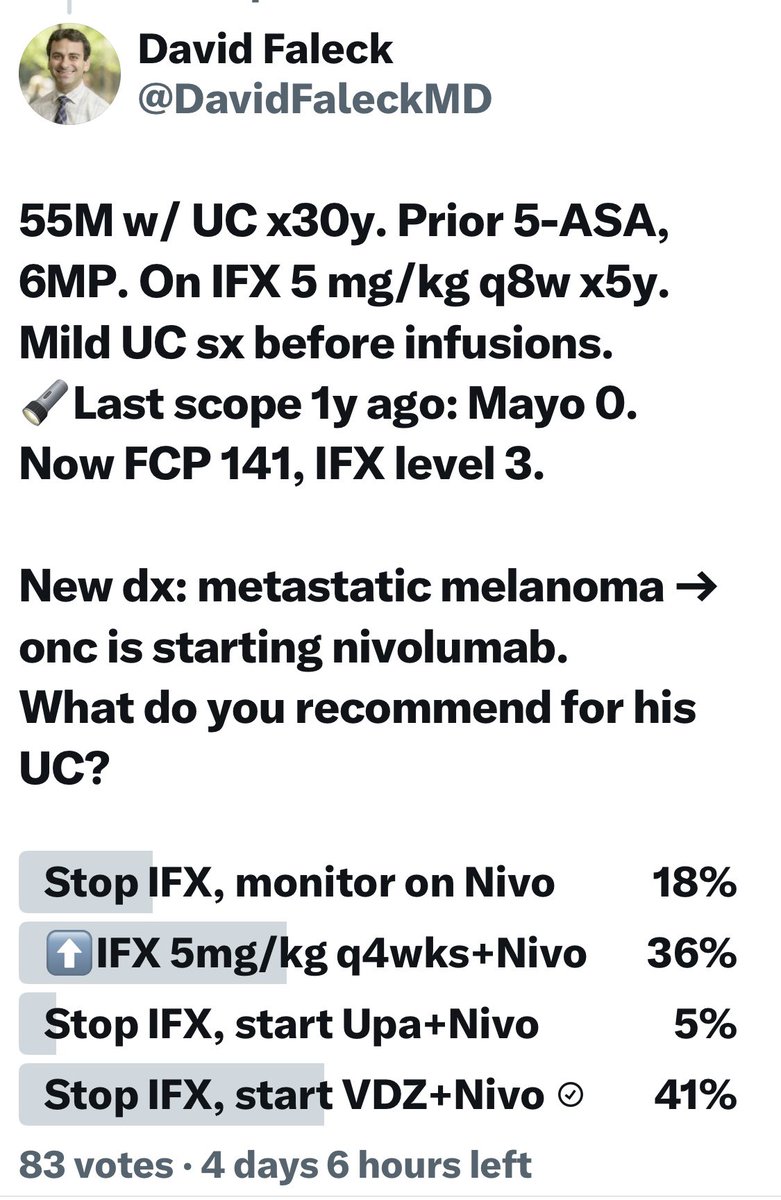 MondayNightIBD's tweet image. At the 🔀 of Onc & IBD : ICI-colitis, a particular challenge in pts w #IBD
TY for ⭐️ 🔑takeaway messages @DavidFaleckMD 
✅#IBDAlgo💎 by @JosephHabibi_MD 
✅#B2B💎by @MazenAlmasry4 @MarcelYibirin for more detailed review on ICI-diarrhea & colitis !