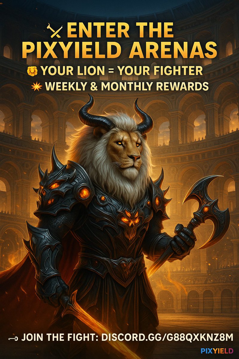 ⚔️ Own a <a href="/PixYield_Lion/">👑 PixYield Lion 🦁 | SOLD OUT</a> NFT?
Then your warrior is already ready for battle.

🏟️ Enter the PixYield Arenas and compete in our weekly &amp; monthly rankings to earn rewards in $STARS, in-game items, and resources!

💎 No complicated setup. Just hold your NFT and join the fight.

🦁