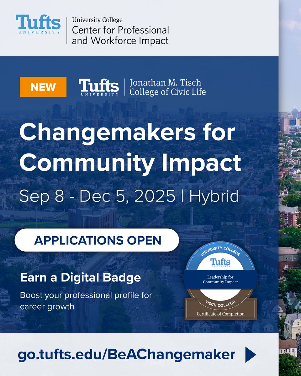 Tufts University College (@tuftsuc) on Twitter photo Applications for Changemakers for Community Impact are now open! Gain practical training in addressing local issues and expand your network of professionals committed to community impact. Learn more at hubs.la/Q03kwVPQ0 <a href="/TischCollege/">Tisch College</a> Applications for Changemakers for Community Impact are now open! Gain practical training in addressing local issues and expand your network of professionals committed to community impact. Learn more at hubs.la/Q03kwVPQ0 <a href="/TischCollege/">Tisch College</a>