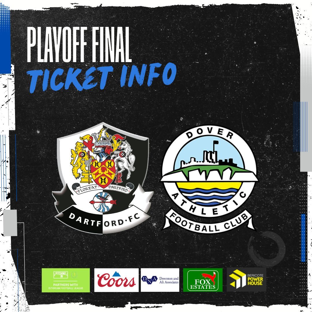 𝐓𝐡𝐞 𝐏𝐥𝐚𝐲-𝐨𝐟𝐟 𝐅𝐢𝐧𝐚𝐥: 𝐃𝐨𝐧’𝐭 𝐌𝐢𝐬𝐬 𝐎𝐮𝐭! 

Monday’s Play-off final between Dartford and Dover is all-ticket with tickets ONLY available from this official link. Season tickets NOT VALID

app.fanbaseclub.com/Fan/Tickets/Ch… 

For all the info visit dartfordfc.com/the-play-off-f…
