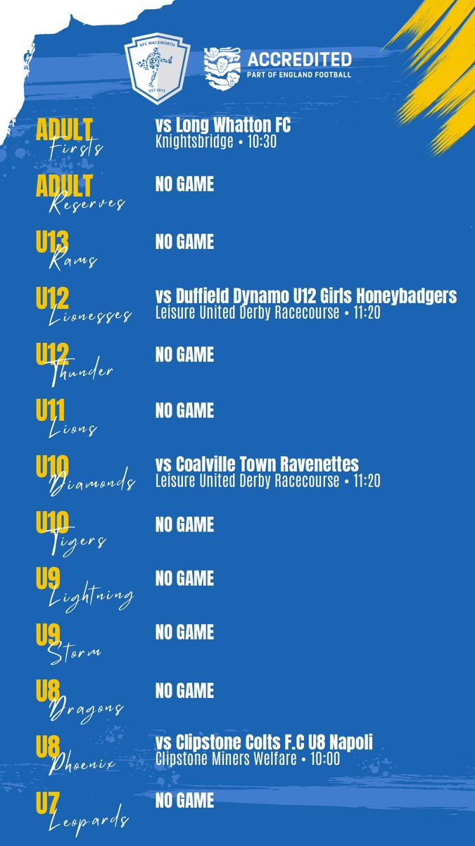 The full AFC Mackworth fixture list for this weekend ⚽️

Please get down and show your support wherever you can 🙏💙